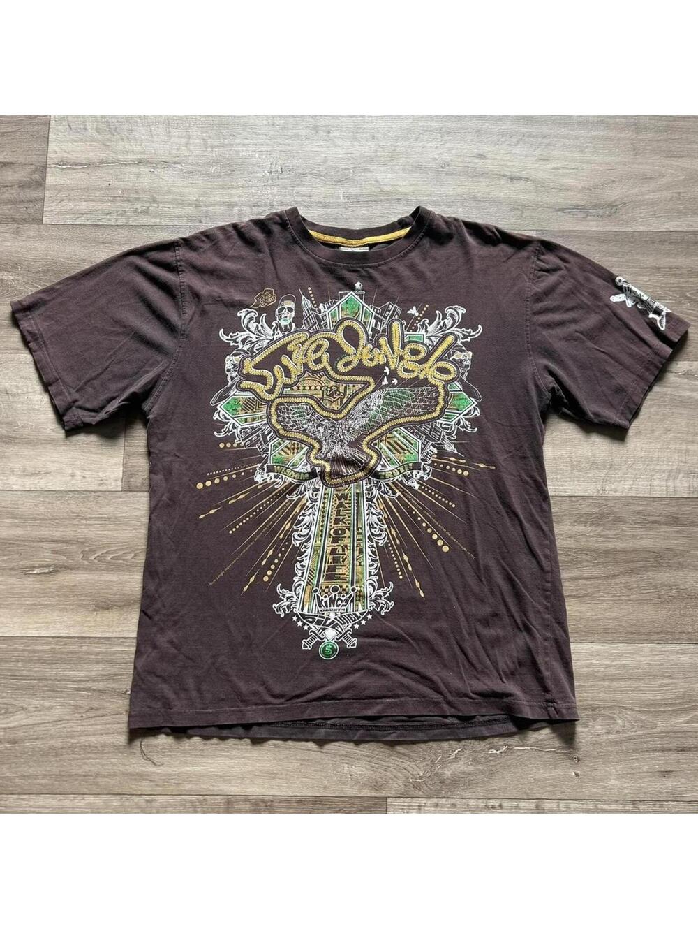 Brown y2k Big Print Graphic t shirt style size XL